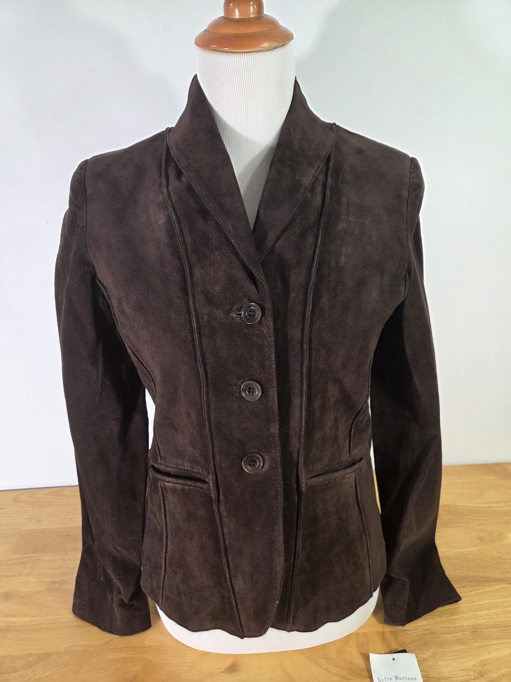 Jones New York Dark Brown Hazelnut Suede Leather 3 Button-Front Blazer